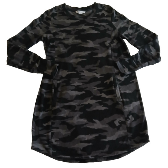 Athleta Women M Camo Print Midi Sweater Dress Gray/Black Tunic Athleisure Balanc - Picture 1 of 15